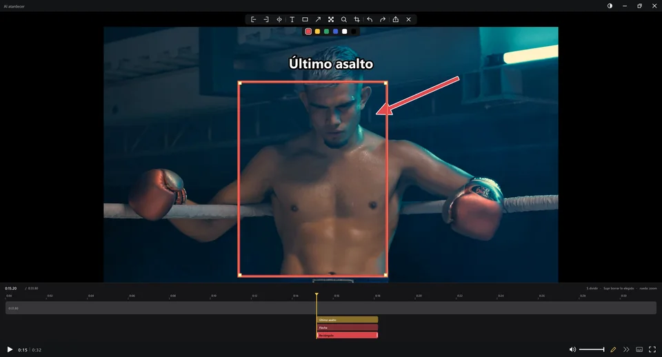 The Zas editor with a text, an arrow and a box over the video